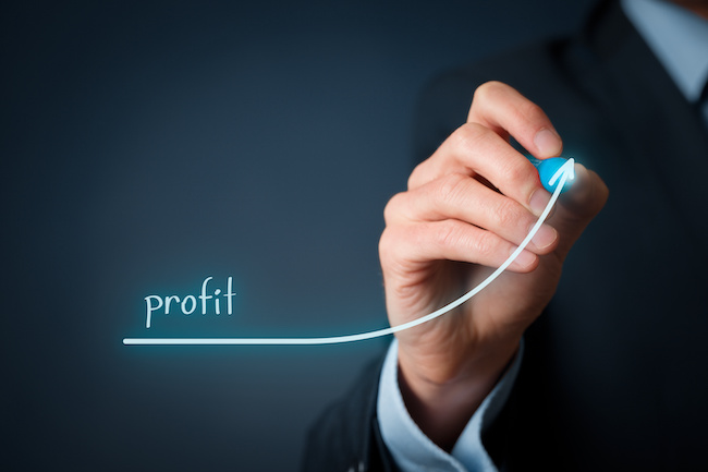 Increase profit concept. Businessman plan (predict) profit growth represented by graph.